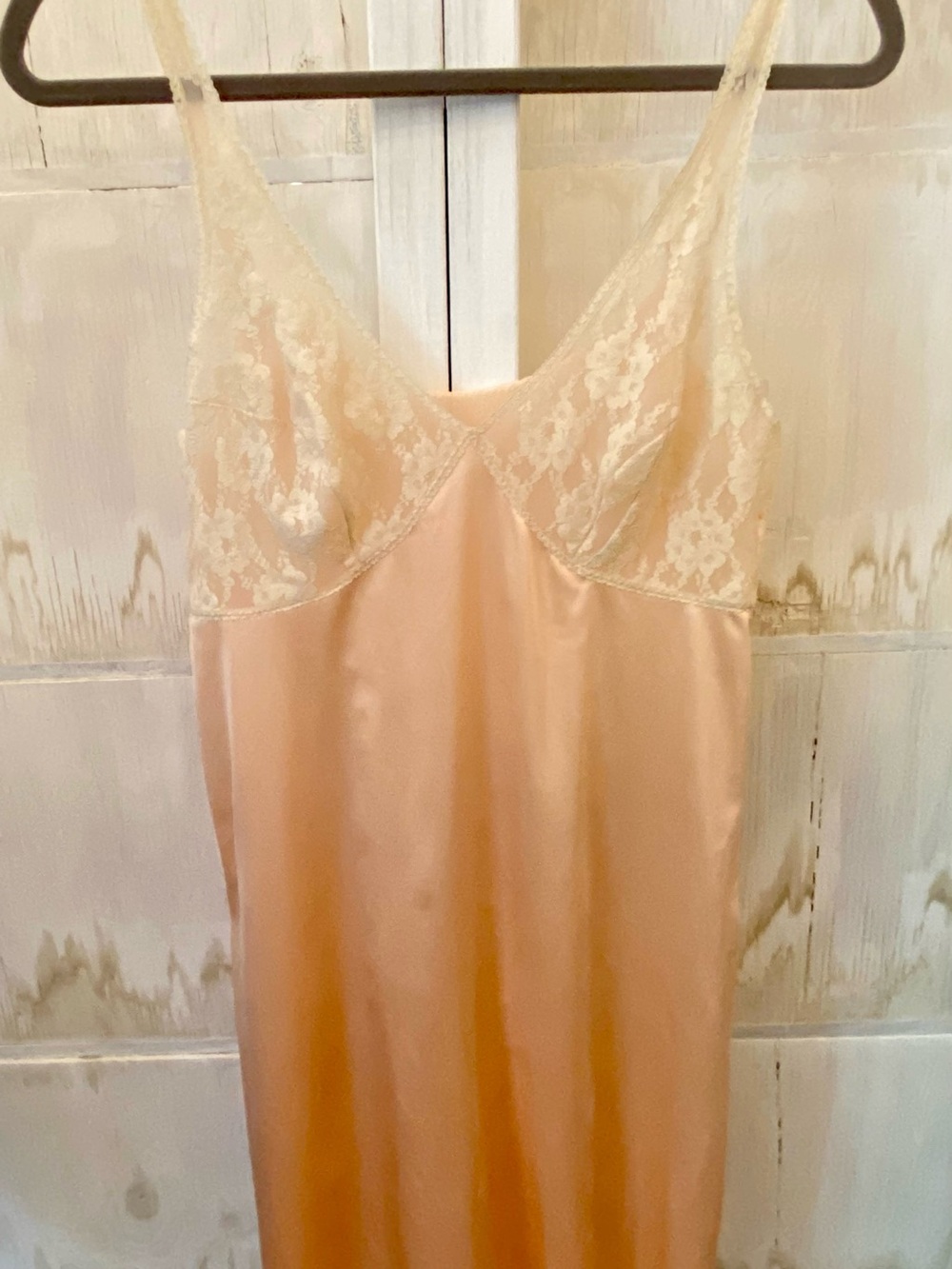 Sears Satin Slip Dress with Lace Cups - Cream Peach Romantic Coquette 36 Grunge